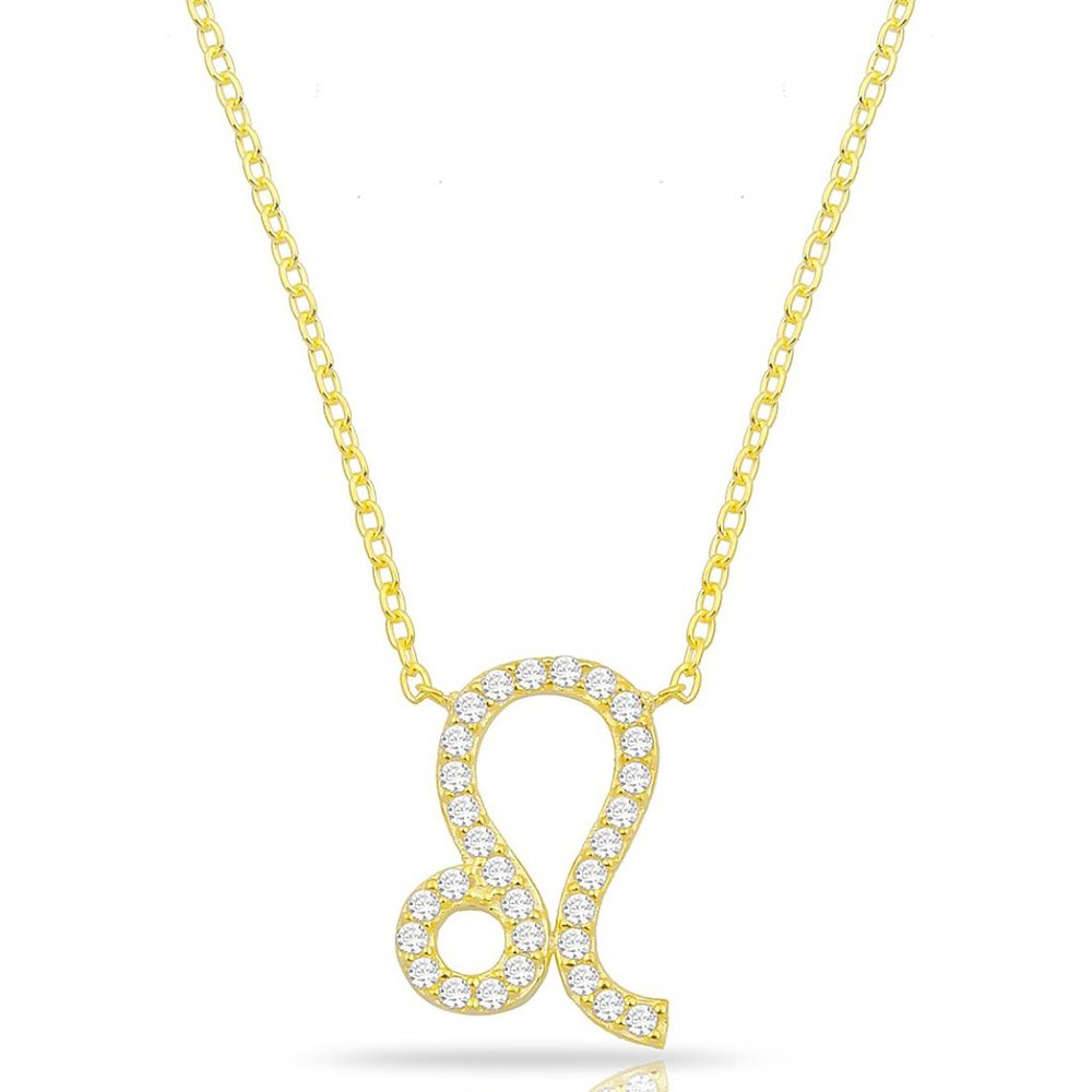 14k Gold Vermeil Leo Zodiac CZ Necklace